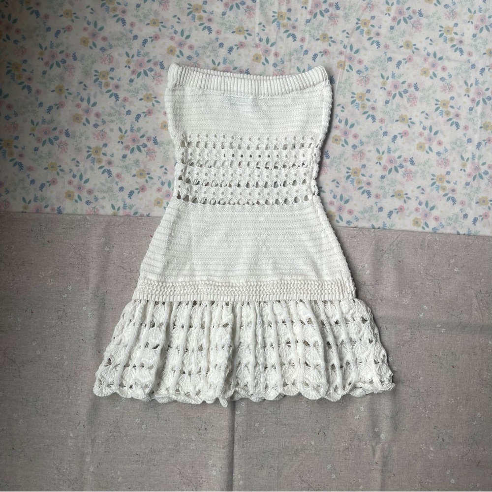 Miu Miu White Strapless Crochet Knit Dress - Picture 8 of 9
